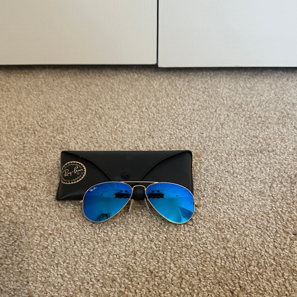 Ray-Ban Gold Frame Sunglasses with Blue Lenses